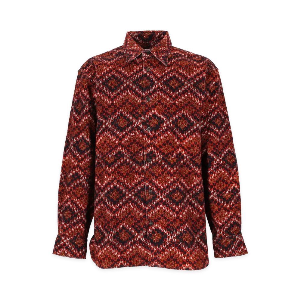 DRIES VAN NOTEN Printed Velvet Shirt "Red"