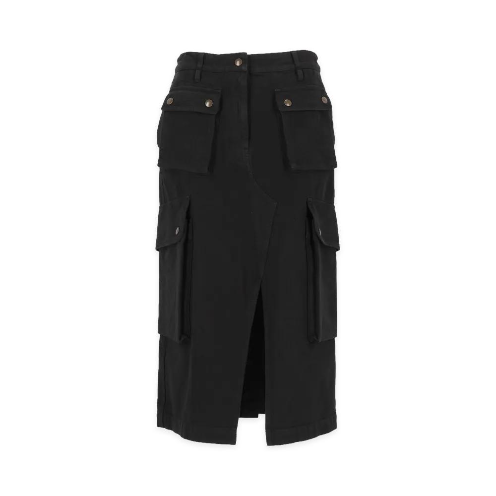 DRIES VAN NOTEN Women's Sersy Long Cotton Cargo Skirt "Black"