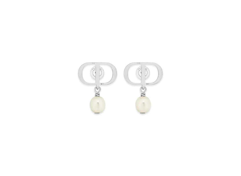 Dior Petit CD Earrings Metal and Resin Pearls "Palladium/White"