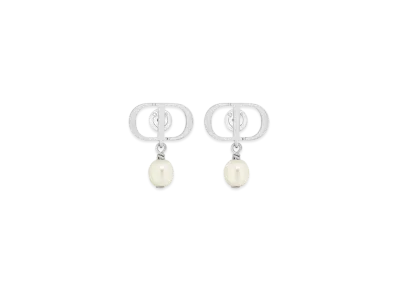 Dior Petit CD Earrings Metal and Resin Pearls "Palladium/White"