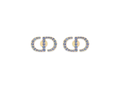 Dior Petit CD Stud Earrings Metal and Crystals "Gold/Blue"