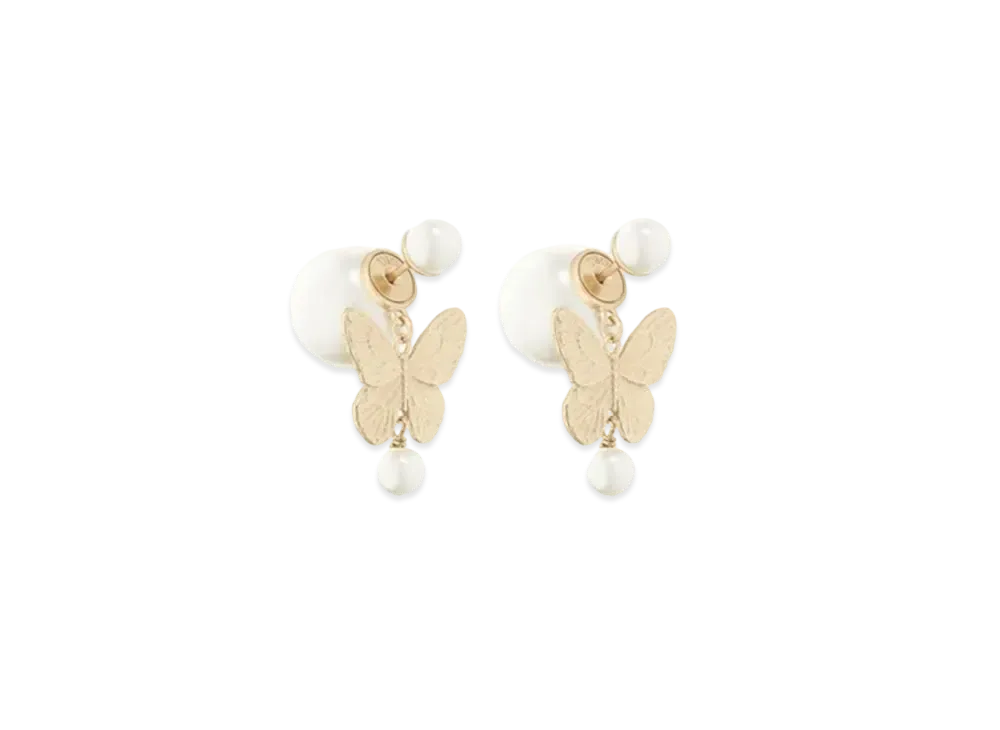 Dior Tribales Earrings Metal and Resin Pearls "Matte Gold/White"