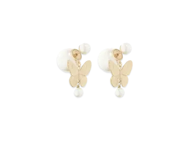 Dior Tribales Earrings Metal and Resin Pearls "Matte Gold/White"