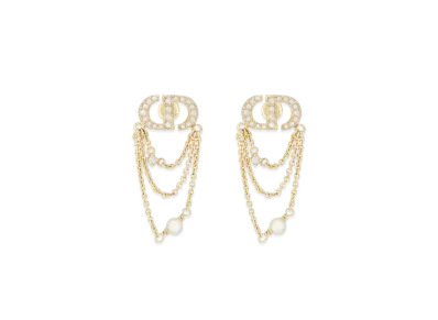 Dior Petit CD Earrings Metal with Resin Pearls and Crystals "Gold/White/Silver"