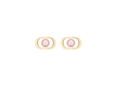 Dior Petit CD Jolie Mini Stud Earrings Metal and Resin Pearls "Gold/Hydrangea Pink"