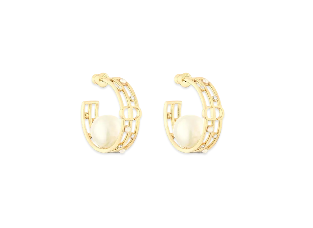 Dior D-Backstage Earrings Metal with Resin Pearls and Crystals "Gold/White/Silver"