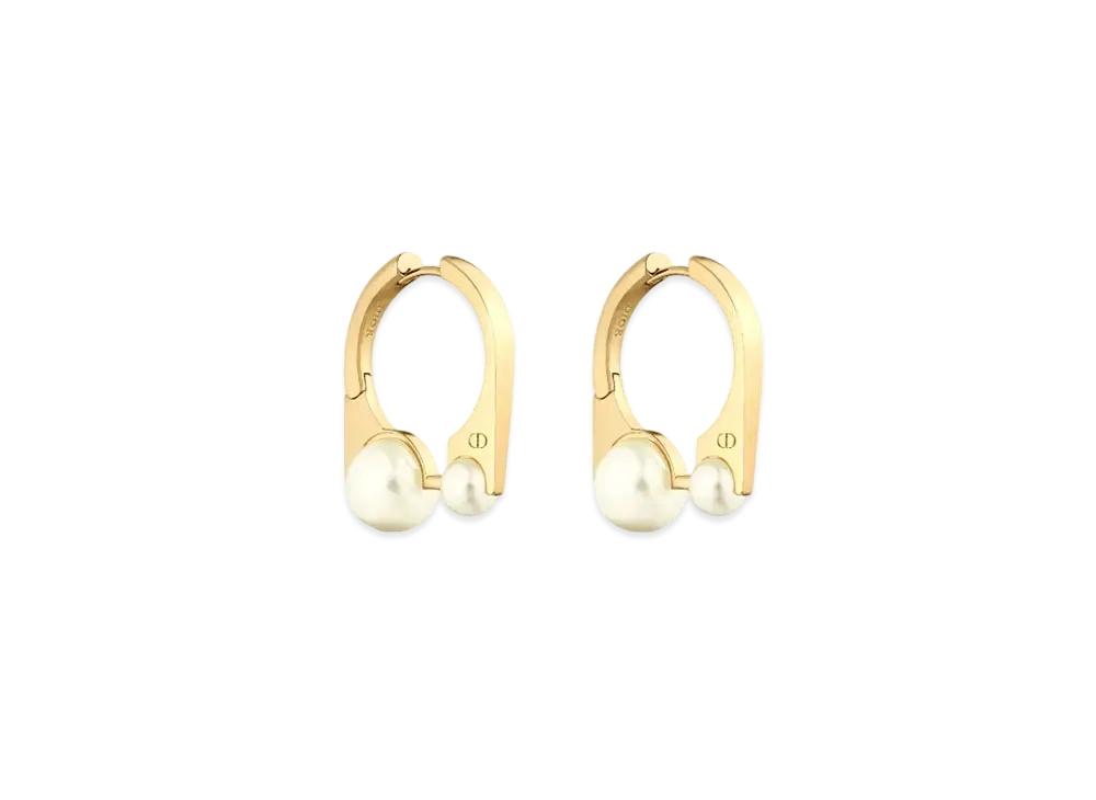 Dior Medium Dior Tribales New Look Earrings Metal and Resin Pearls "Gold/White"