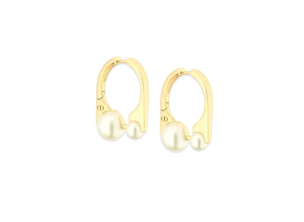 Dior Small Dior Tribales New Look Earrings Metal and Resin Pearls "Gold/White"