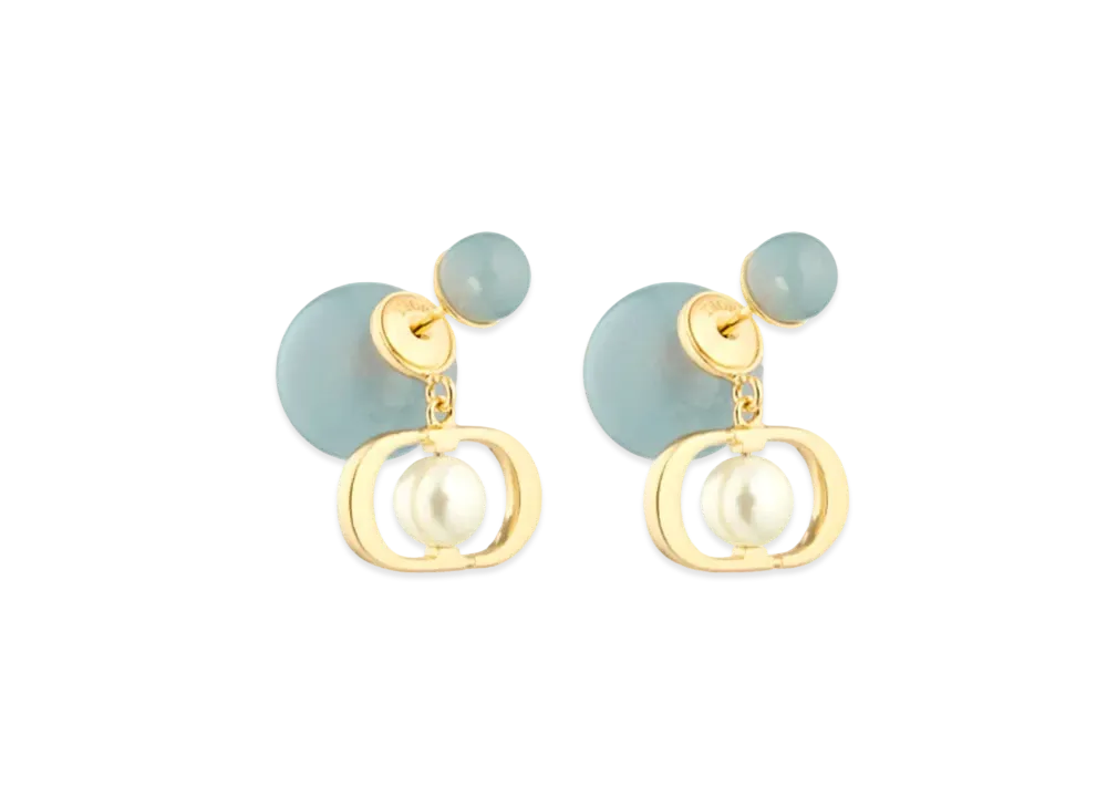 Dior Tribales Earrings Metal with Resin Pearls and Transparent Resin Pearls "Gold/White/Sky Blue"