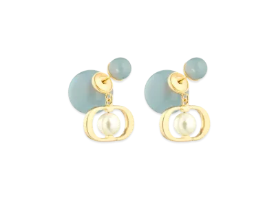 Dior Tribales Earrings Metal with Resin Pearls and Transparent Resin Pearls "Gold/White/Sky Blue"