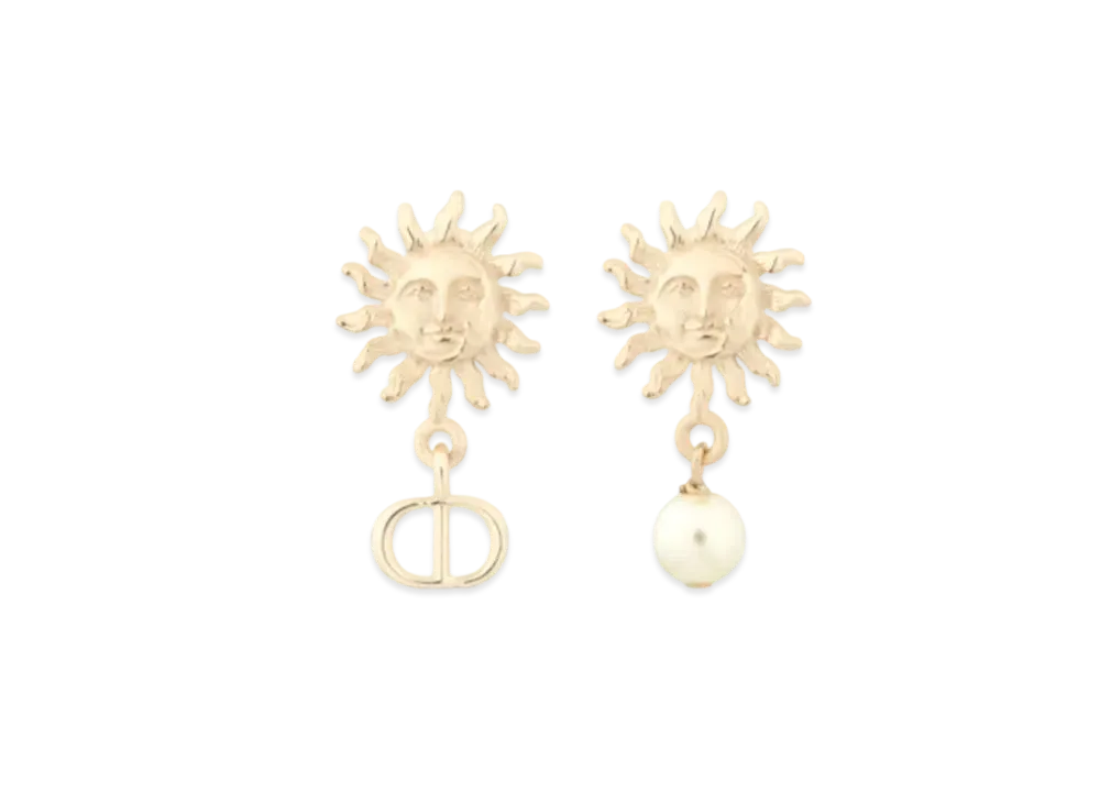Dior Toile de Jouy Soleil Earrings Metal and a Resin Pearl "Gold/White"