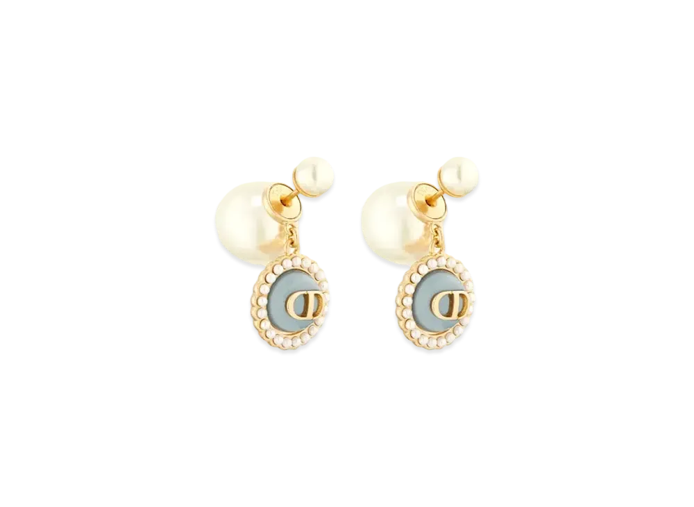 Dior Tribales Earrings Metal with Resin Pearls and Glass "Gold/White/Sky Blue"