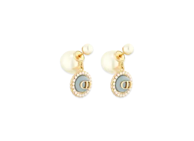 Dior Tribales Earrings Metal with Resin Pearls and Glass "Gold/White/Sky Blue"