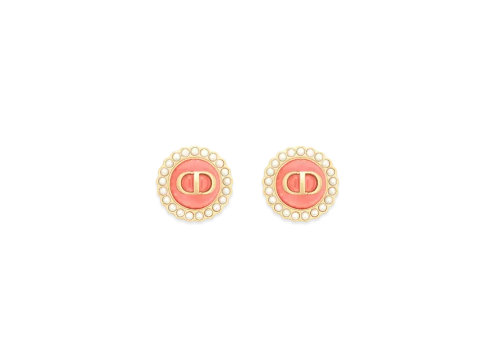 Dior Dioriviera Petit CD Baroque Stud Earrings Metal with Resin Pearls and Glass "Coral"