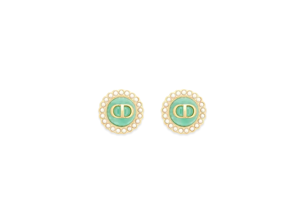 Dior Dioriviera Petit CD Baroque Stud Earrings Metal with Resin Pearls and Glass "Aquamarina"