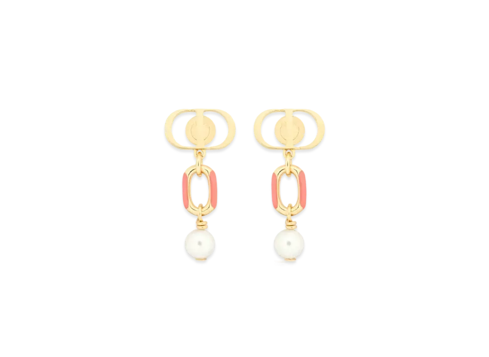 Dior Dioriviera Petit CD Earrings Metal with Resin Pearls and Lacquer "Coral"