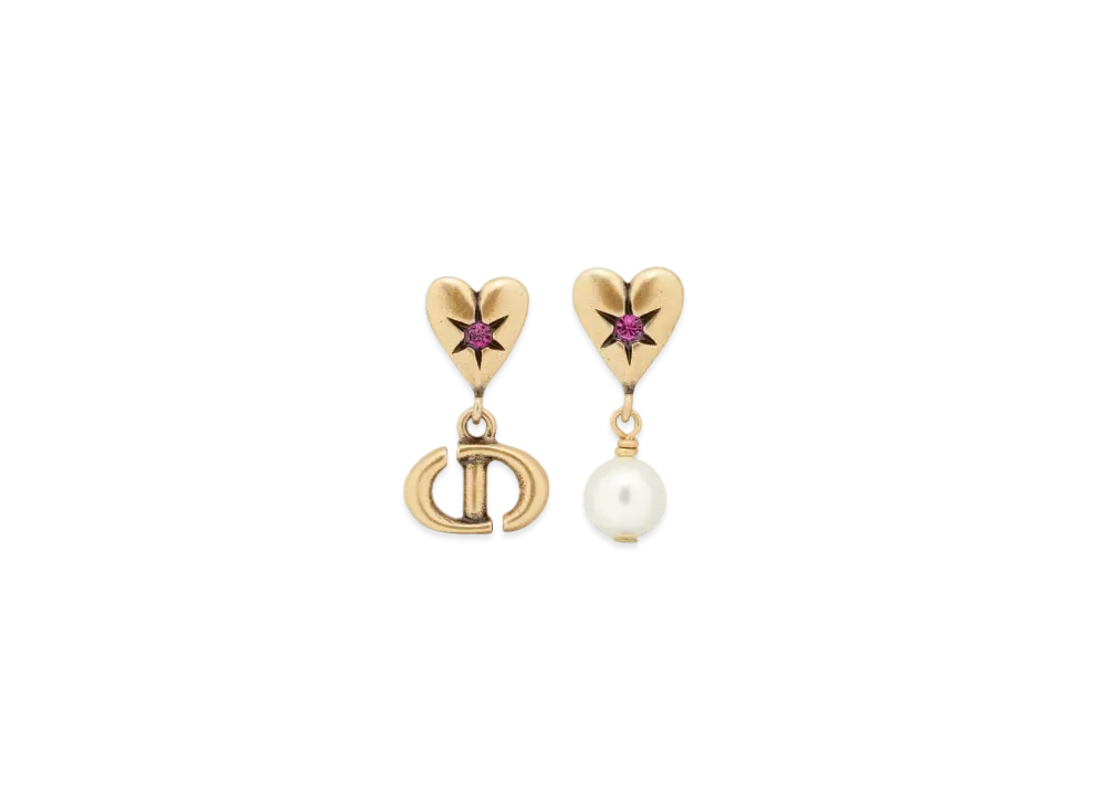 ディオール ラッキー チャーム ピアス メタル・レジンパール・クリスタル "アンティークゴールド/ホワイト/ピンク" E3330WOMCY_D77P