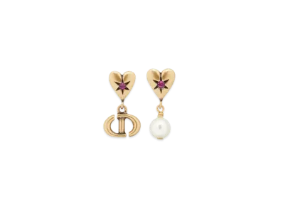Dior Lucky Charms Earrings Metal with a Resin Pearl and Crystals "Antique Gold/White/Pink"