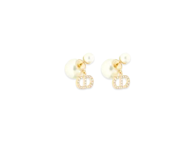Dior Tribales Earrings Metal with Resin Pearls and Crystals "Gold/White/Silver"