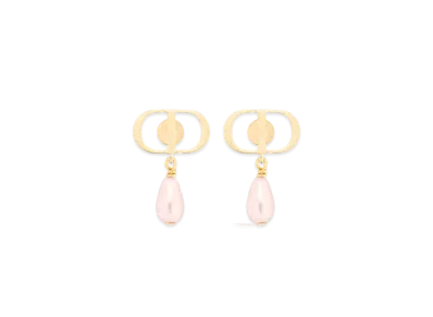 Dior Petit CD Earrings Metal and Resin Pearls "Gold/Iridescent Pink"