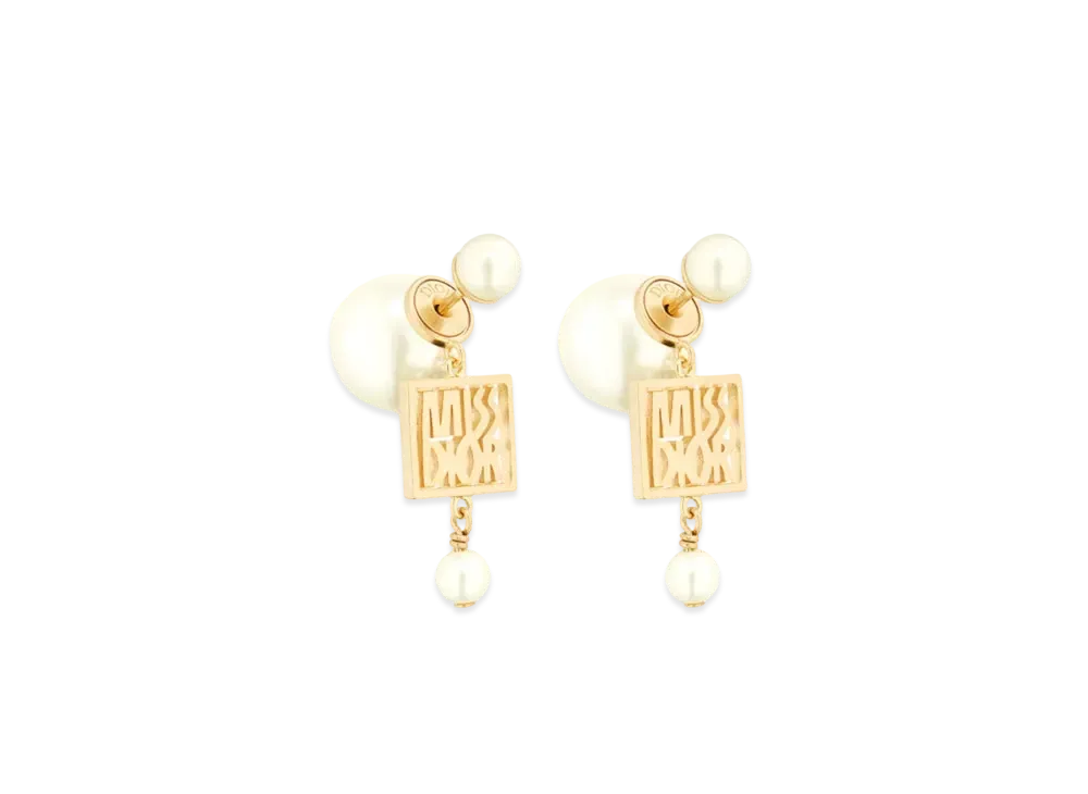 Dior Tribales Earrings Finish Metal and Resin Pearls "Gold/White"