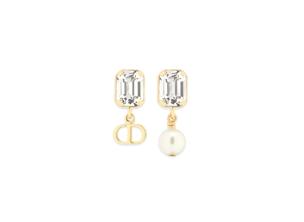 Dior Petit CD Earrings Finish Metal with Resin Pearl and Crystals "Gold/White/Silver"