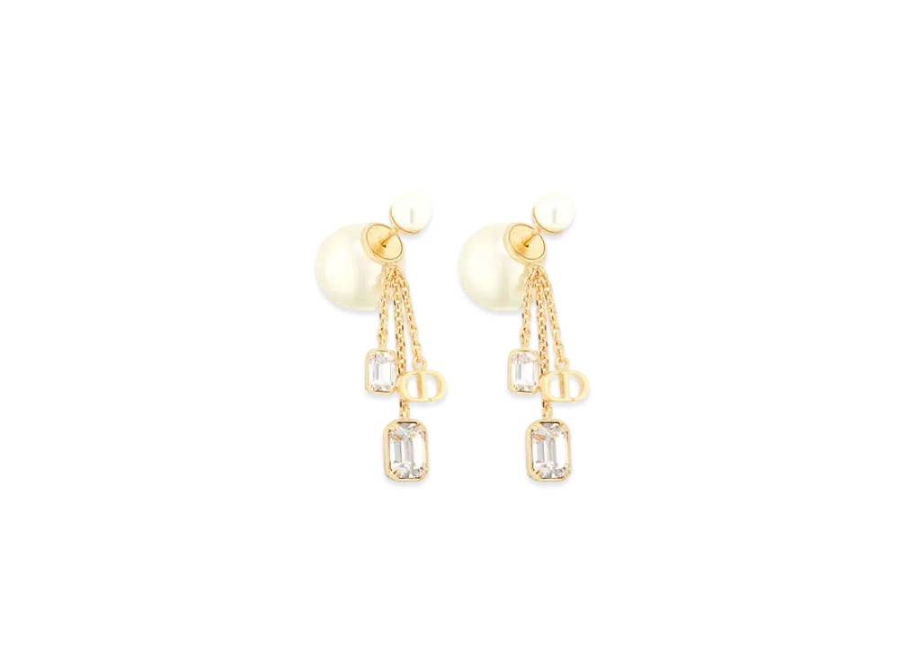 Dior Tribales Earrings Finish Metal with Resin Pearls and Crystals "Gold/White/Silver"