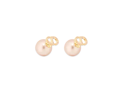 Dior Tribales Earrings Metal with Resin Pearls and Crystals "Gold/Iridescent Pink"