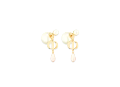 Dior Tribales Earrings Metal and Resin Pearls "Gold/White/Iridescent Pink"