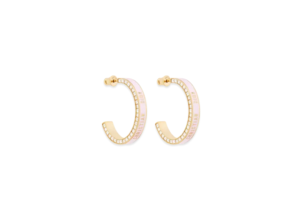 Dior Small Dior Night Code Hoop Earrings Metal with Crystals and Lacquer "Gold/Pale Pink/White"