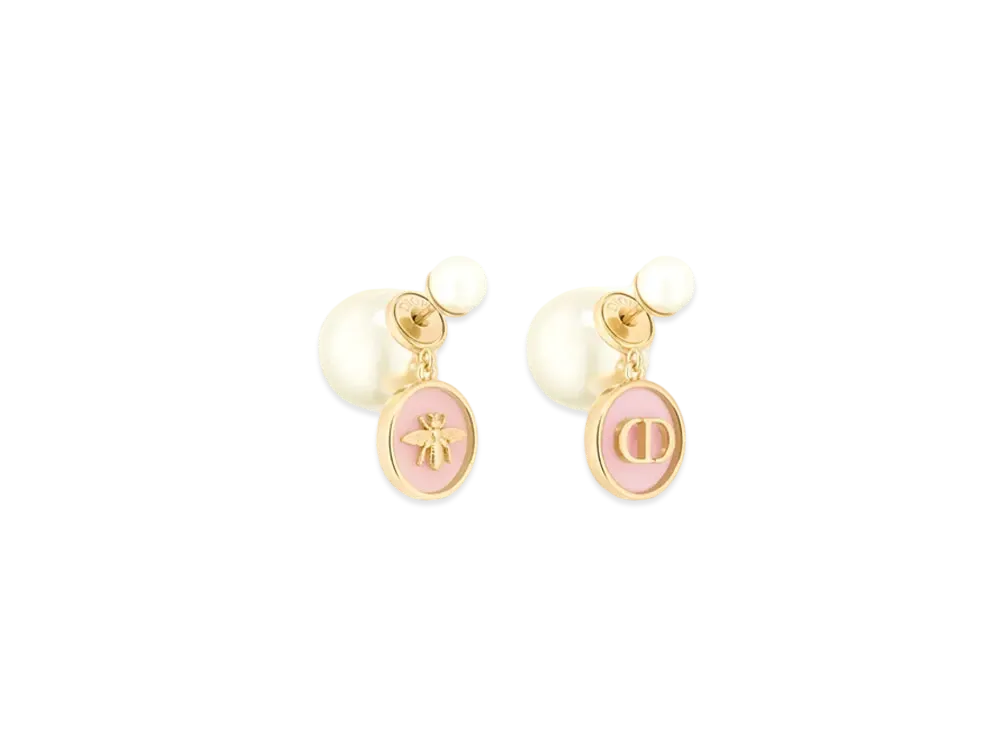 Dior Tribales Earrings Metal with White Resin Pearls and Transparent Resin "Hydrangea Pink/Gold"
