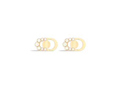 Dior Petit CD Mini Stud Earrings Metal and Resin Pearls "Gold/White"