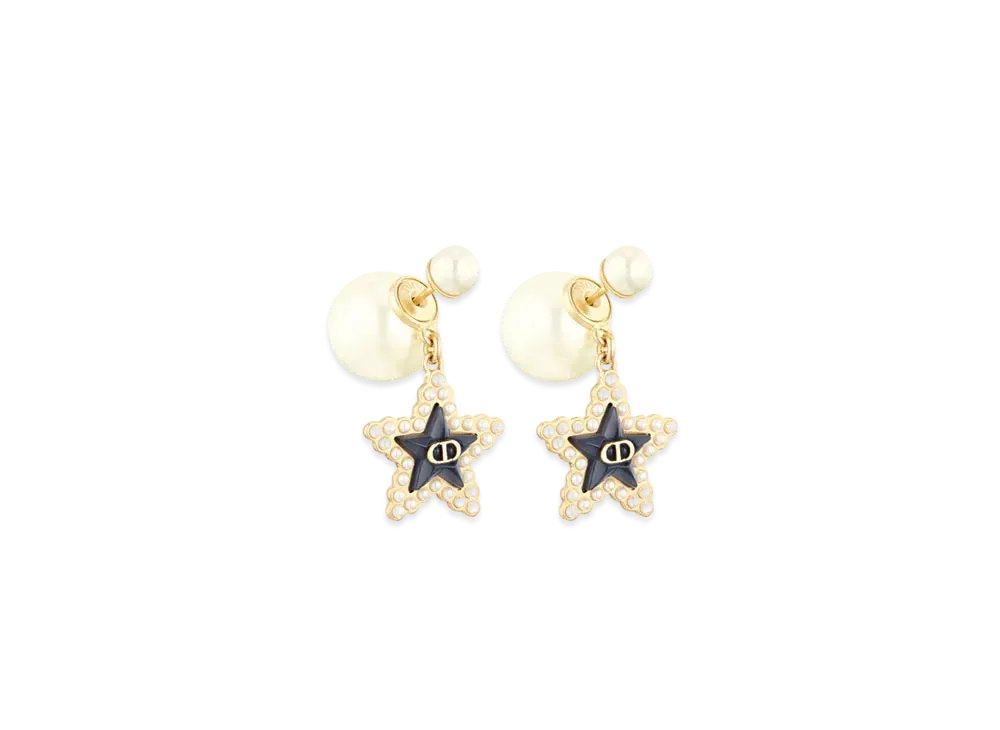 Dior Tribales Earrings Metal with White Resin Pearls and Glass "Deep Ocean Blue/Gold"