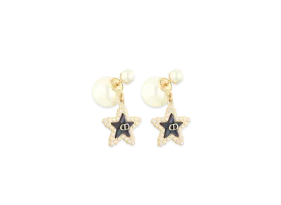 Dior Tribales Earrings Metal with White Resin Pearls and Glass "Deep Ocean Blue/Gold"