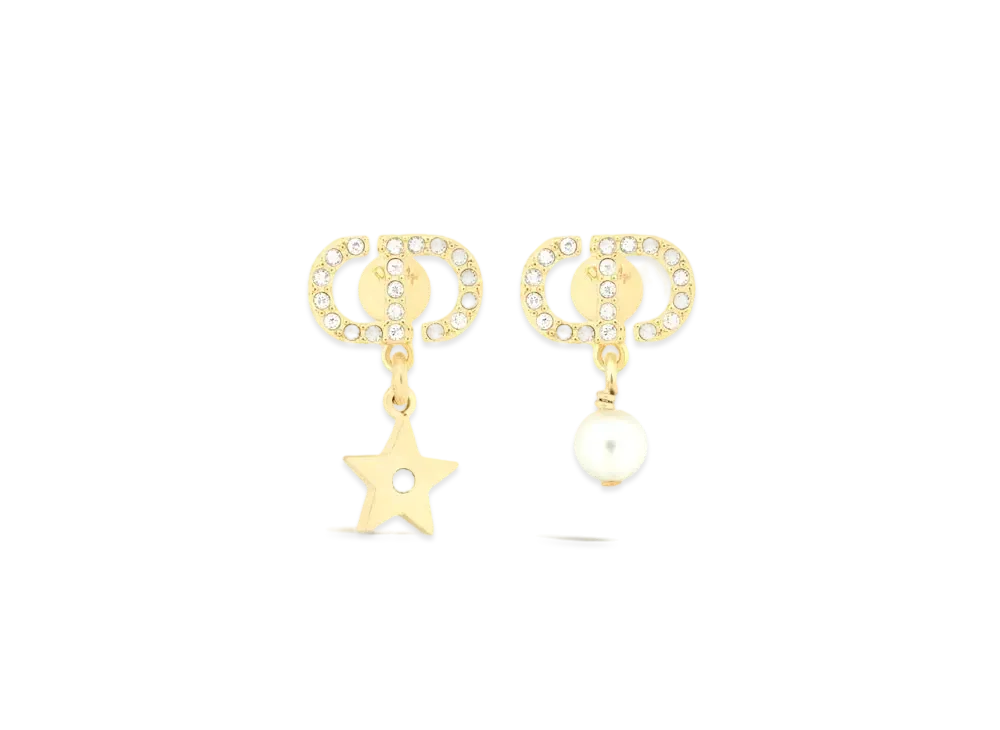 Dior Petit CD Lucky Charms Earrings Metal with a Resin Pearl and Crystals "Gold/Silver/White"