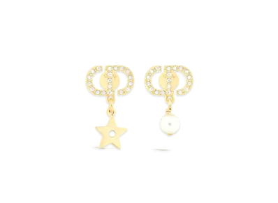 Dior Petit CD Lucky Charms Earrings Metal with a Resin Pearl and Crystals "Gold/Silver/White"