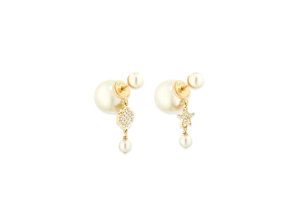Dior Tribales Earrings Metal with Resin Pearls and Crystals "Gold/White/Silver"