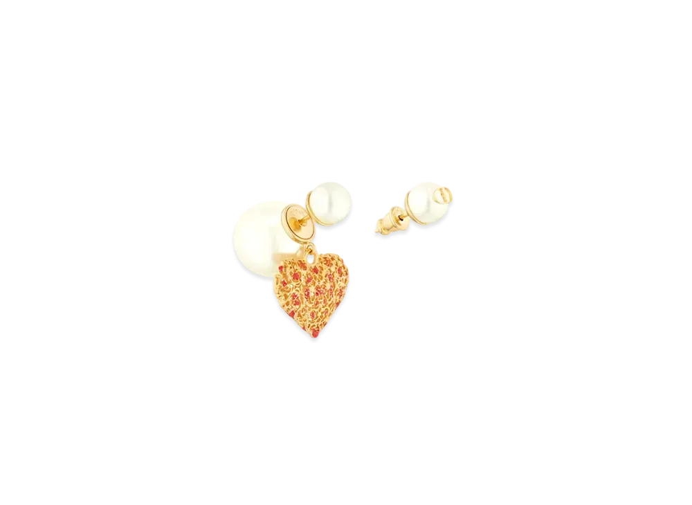 Dior Dioramour Dior Tribales Earrings Metal with Resin Pearls and Red Lacquer "Gold/White"
