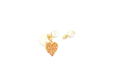 Dior Dioramour Dior Tribales Earrings Metal with Resin Pearls and Red Lacquer "Gold/White"