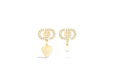 Dior Petit CD Lucky Charms Earrings Metal with Pearl and Crystals "Gold/White/Silver"