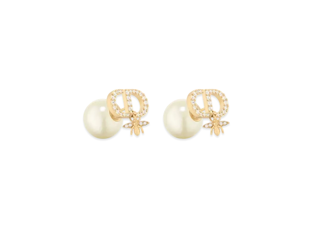Dior Tribales Earrings Metal with Resin Pearls and Crystals "Gold/White/Silver"