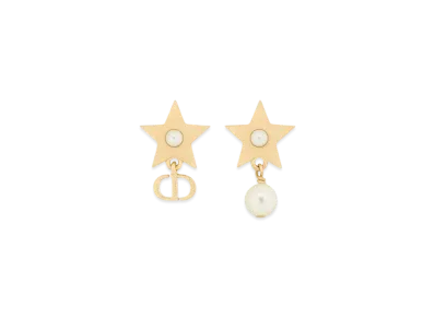 Dior Lucky Dior Earrings Metal and Resin Pearls "Gold/White"