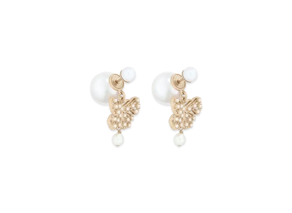 Dior Tribales Earrings Metal and Resin Pearls "Matte Gold/White"