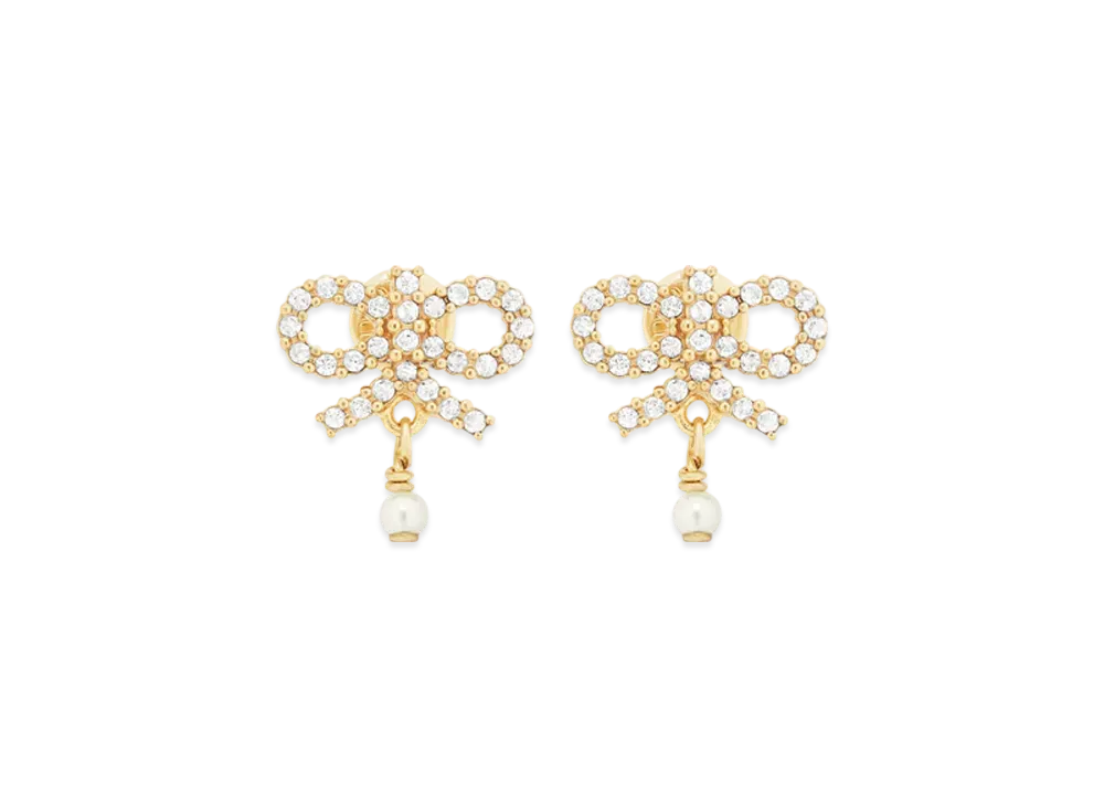 Dior Le Noeud de Dior Earrings Metal with Resin Pearls and Crystals "Gold/White/Silver"