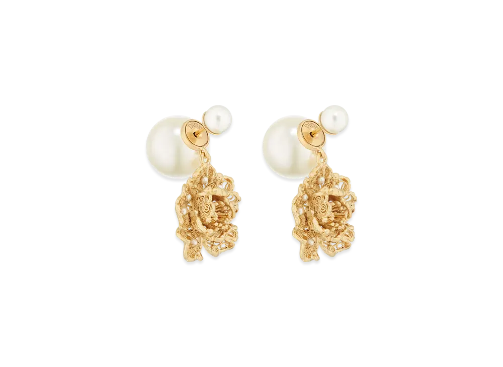 Dior Tribales Earrings Metal and Resin Pearls "Gold/White"