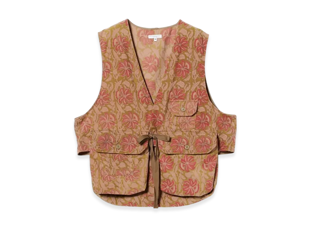 ENGINEERED GARMENTS Fowl Vest- Floral Printed Corduroy "Khaki"