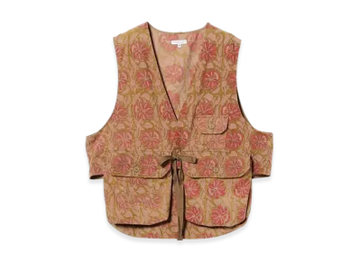 ENGINEERED GARMENTS Fowl Vest- Floral Printed Corduroy "Khaki"