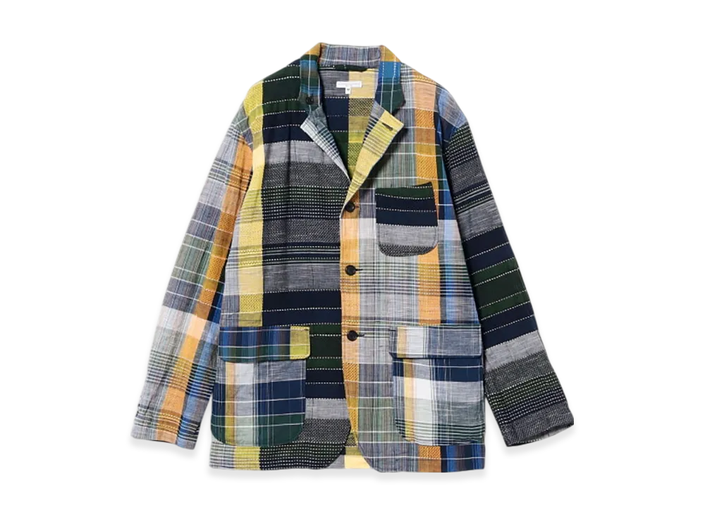 ENGINEERED GARMENTS Loiter Jacket - Madras Dobby Jacquard "Navy/Yellow/Green"