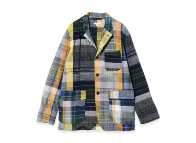 ENGINEERED GARMENTS Loiter Jacket - Madras Dobby Jacquard "Navy/Yellow/Green"