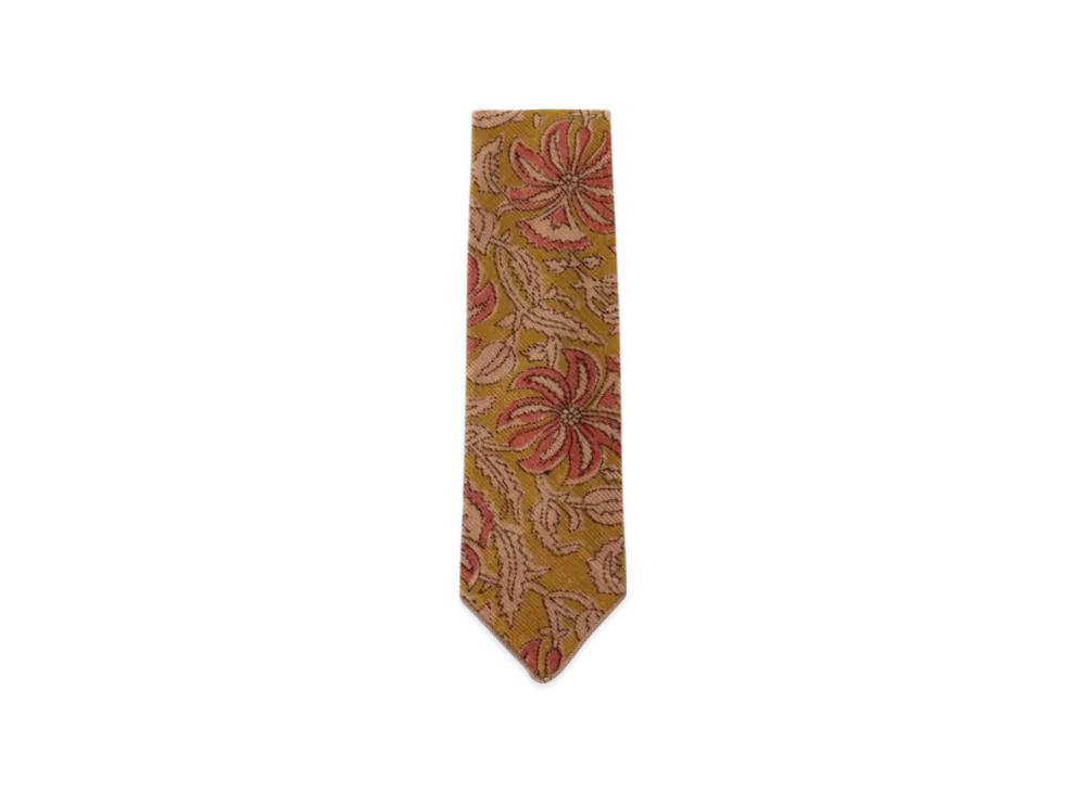 ENGINEERED GARMENTS Neck Tie - Floral Printed Corduroy "Khaki"